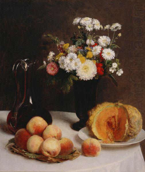 Still Life with a Carafe, Flowers and Fruit, Henri Fantin-Latour